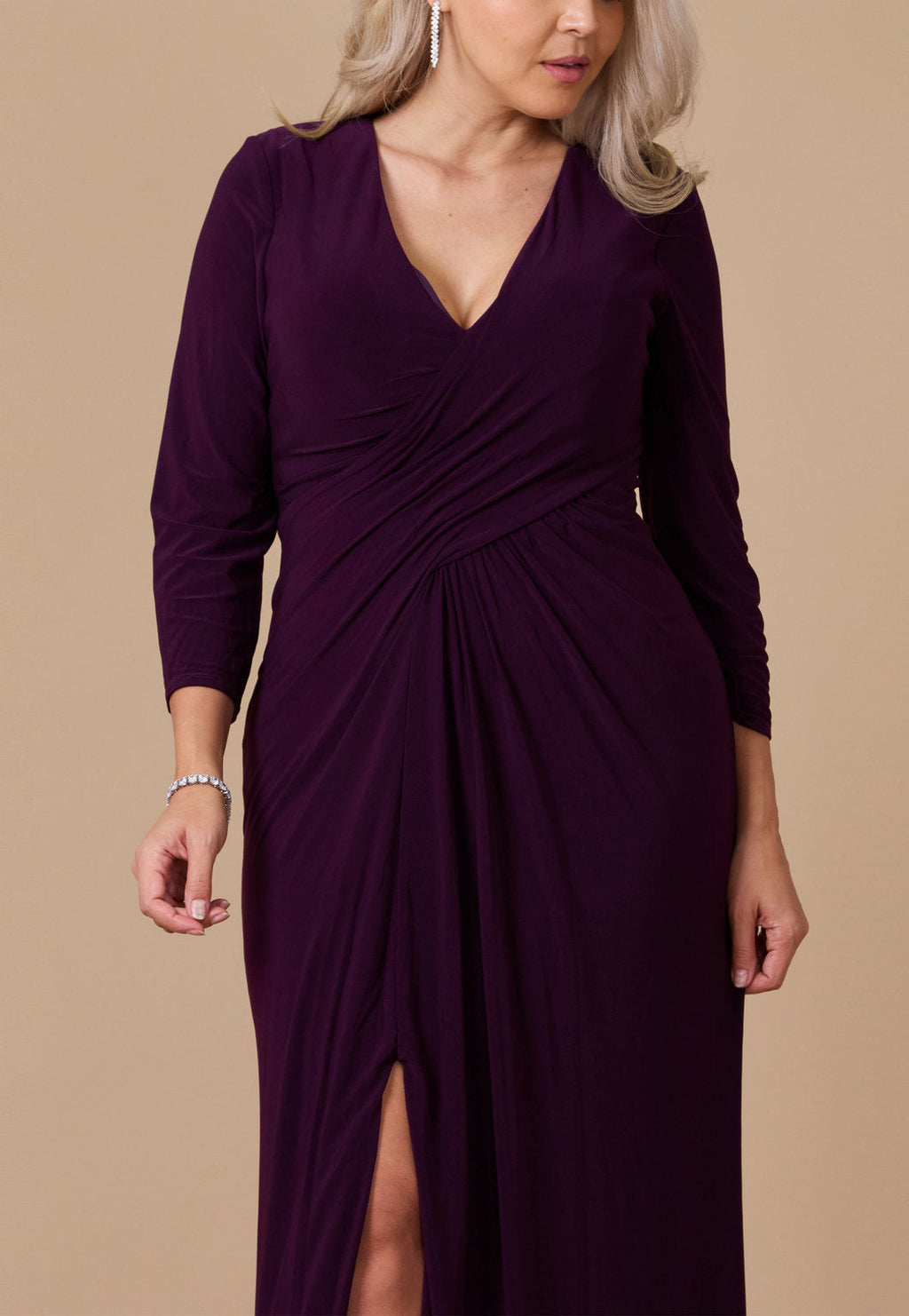 Kos Couture Vestido Largo Formal Elástico de Noche con Manga Larga