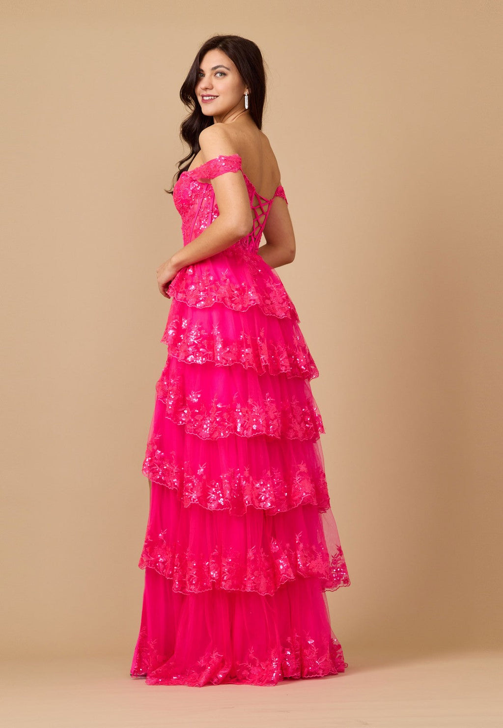 Kos Couture Vestido de Graduación Largo de Lentejuelas con Corsé Transparente