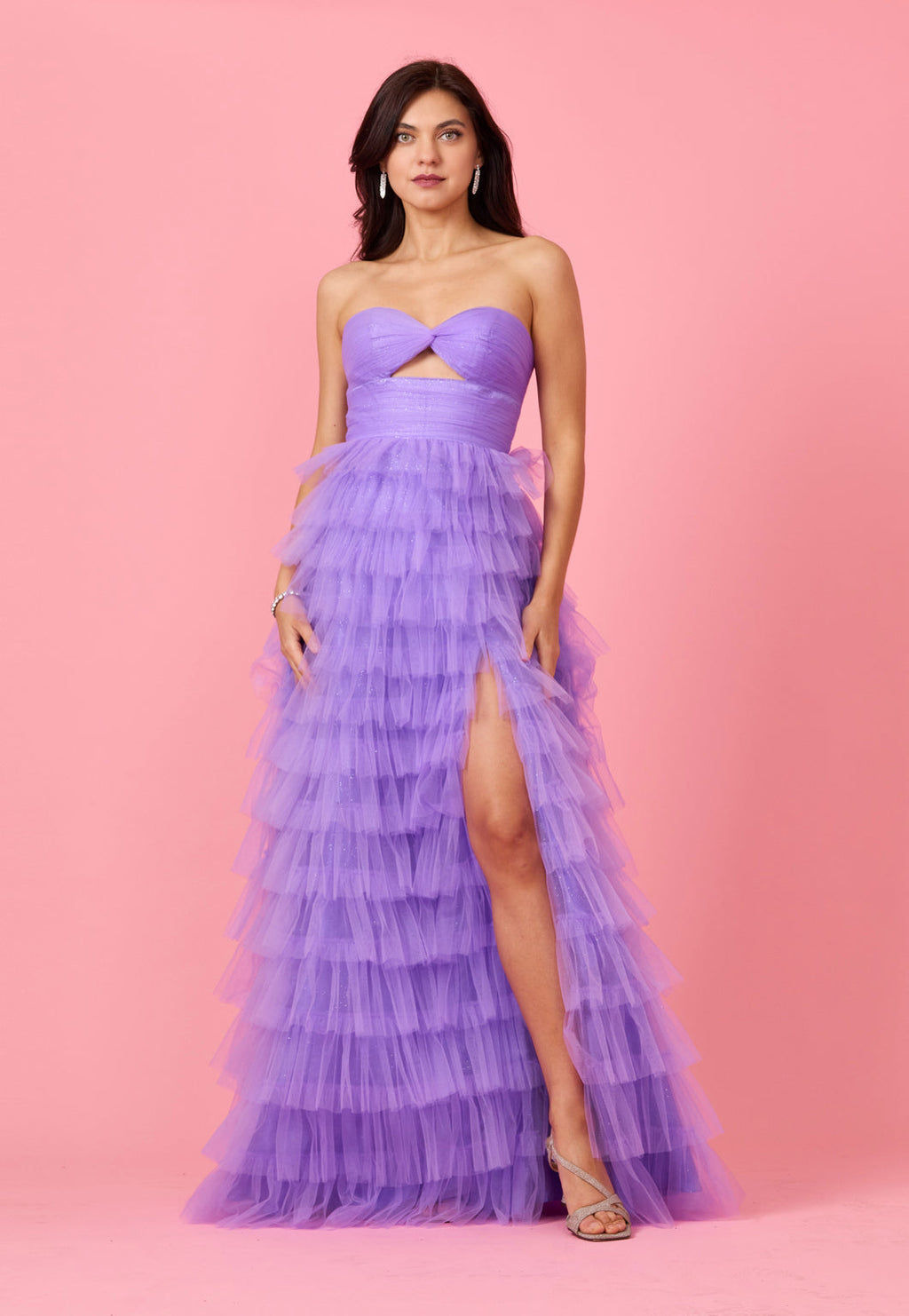Kos Couture Vestido de Gala para Graduación Sin Tirantes con Falda de Volantes