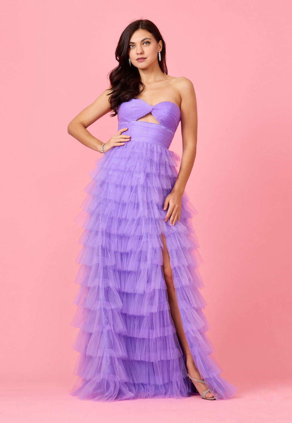 Kos Couture Vestido de Gala para Graduación Sin Tirantes con Falda de Volantes