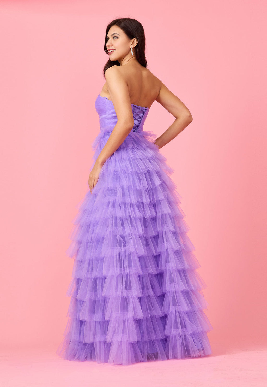 Kos Couture Vestido de Gala para Graduación Sin Tirantes con Falda de Volantes