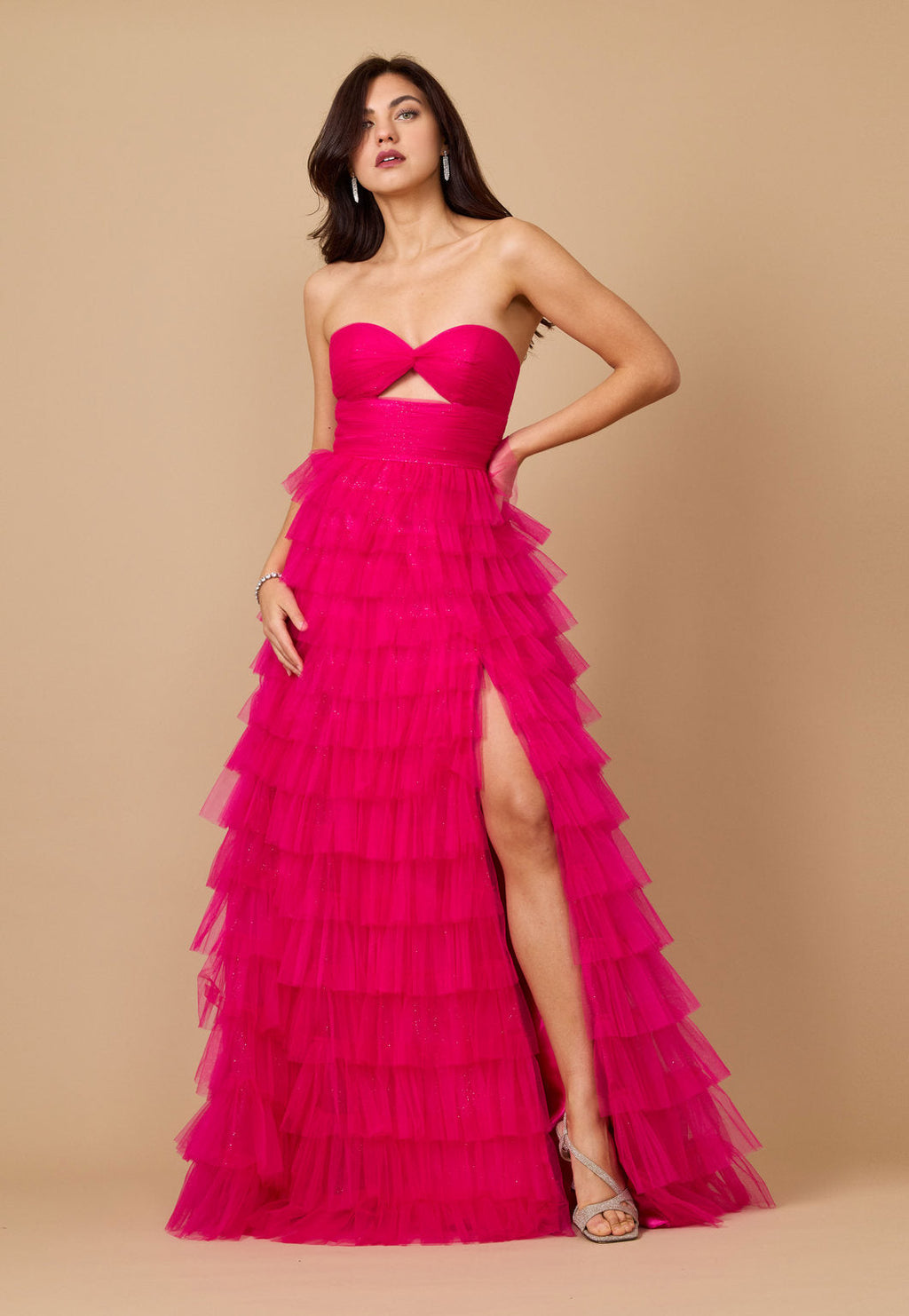 Kos Couture Vestido de Gala para Graduación Sin Tirantes con Falda de Volantes