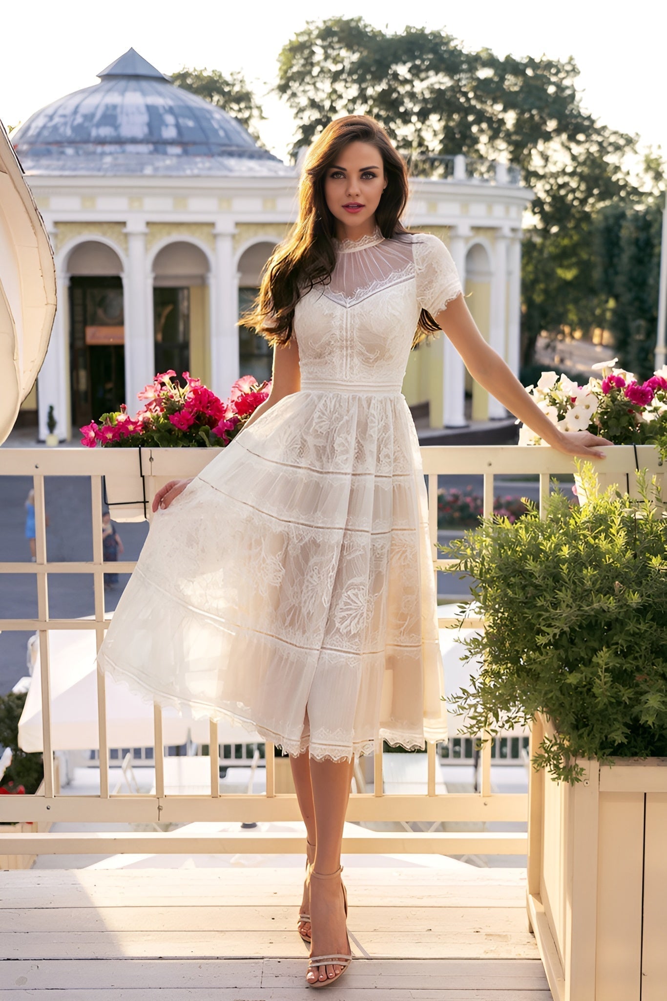 Kos Couture Vestido de Cóctel Negro Formal de Encaje Midi