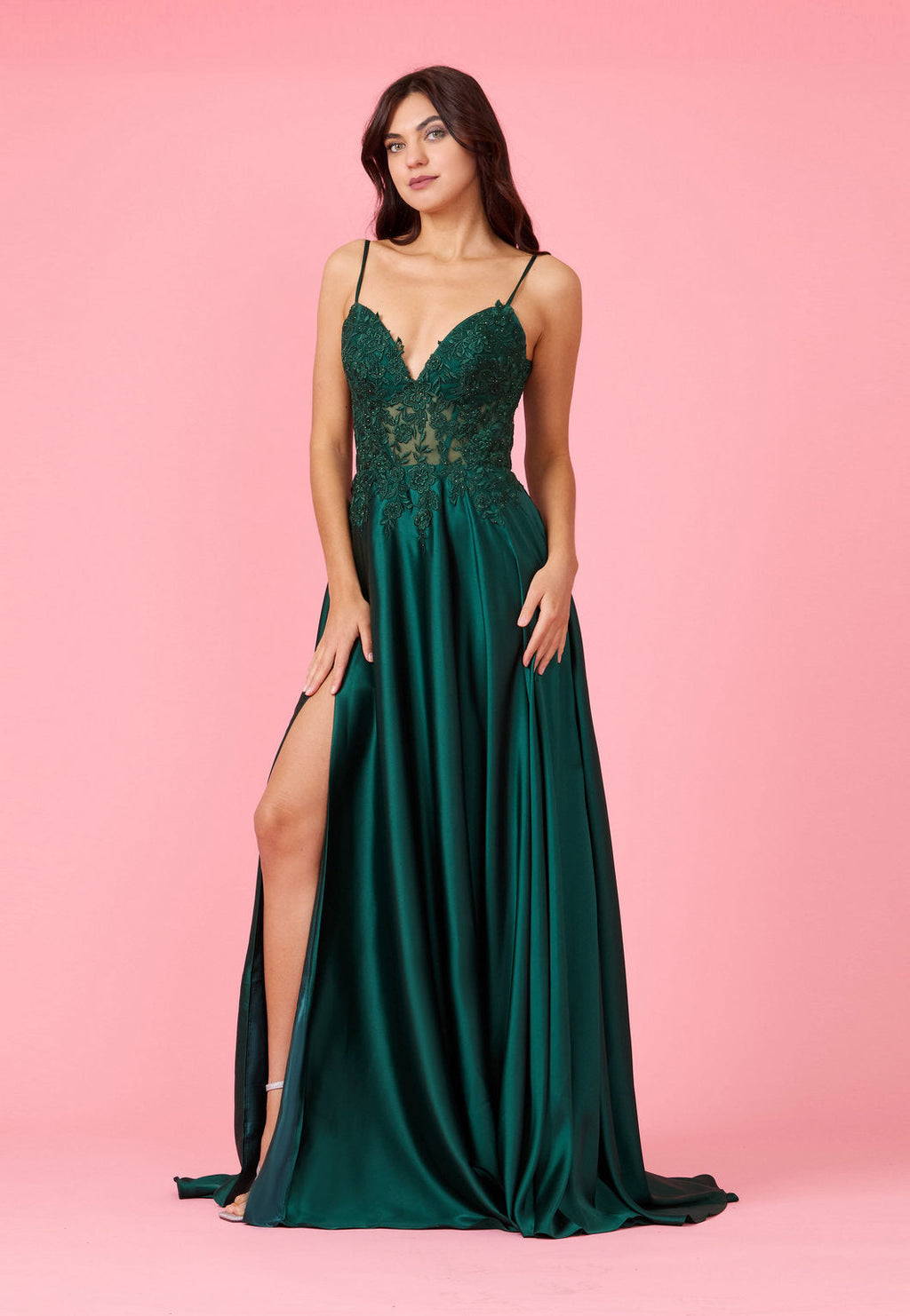 Kos Couture Vestido Largo de Gasa y Encaje Ilusión Formal para Graduación