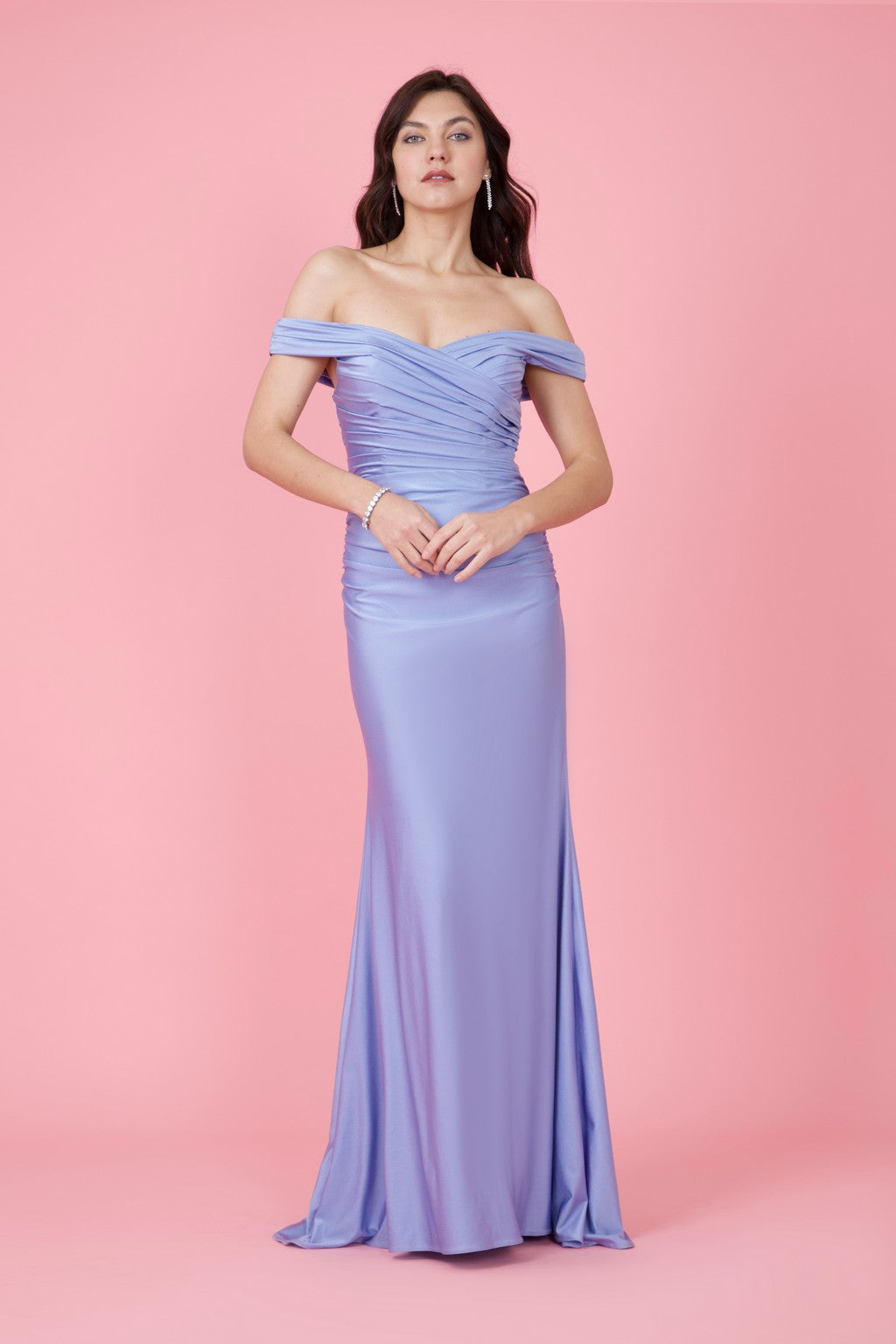 Kos Couture Vestido Largo Elástico Formal con Hombros Descubiertos