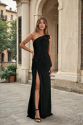 Vestido de Noche de Etiqueta con Hombro Esculpido Negro