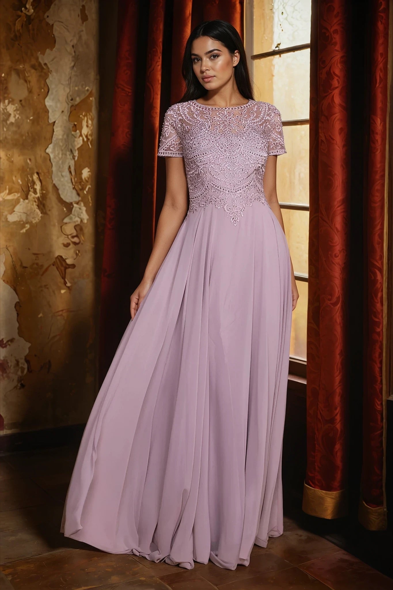 Kos Couture Vestido Formal de Manga Corta para Madre de la Novia