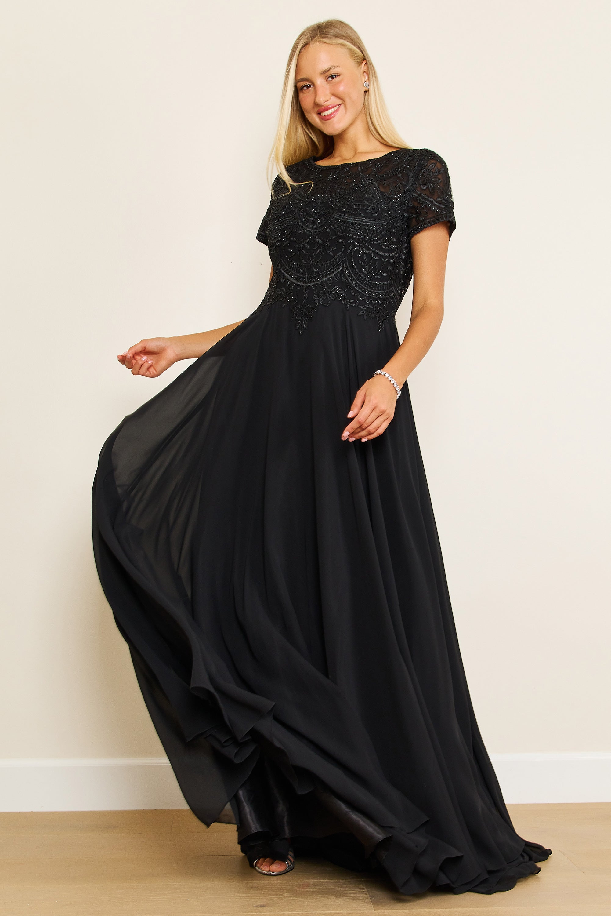 Kos Couture Vestido Formal de Manga Corta para Madre de la Novia