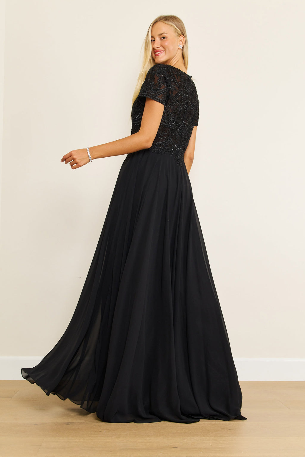 Kos Couture Vestido Formal de Manga Corta para Madre de la Novia