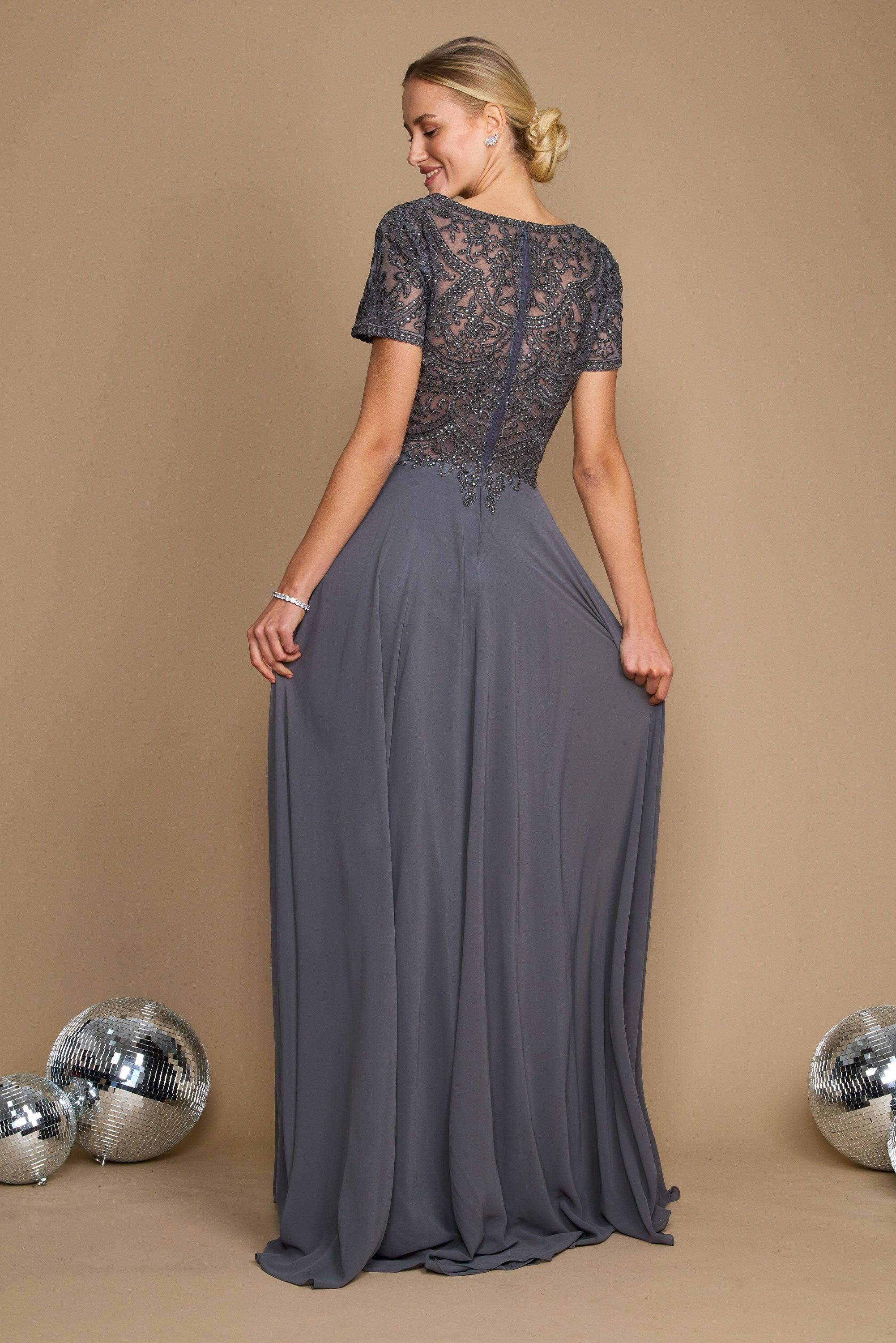 Kos Couture Vestido Formal de Manga Corta para Madre de la Novia