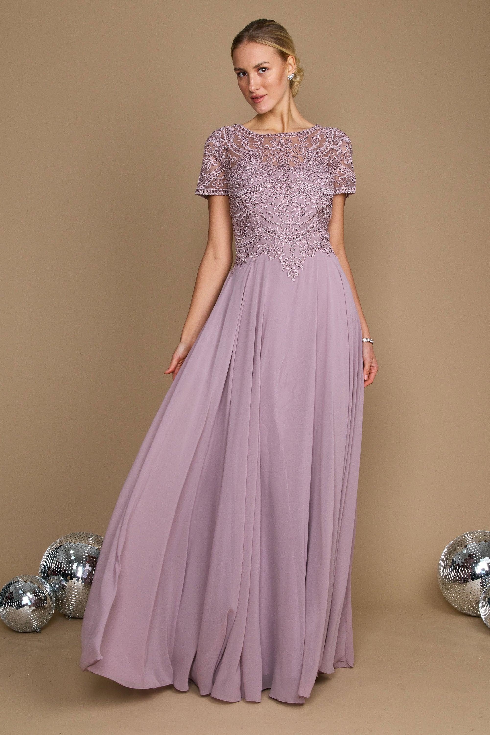 Kos Couture Vestido Formal de Manga Corta para Madre de la Novia