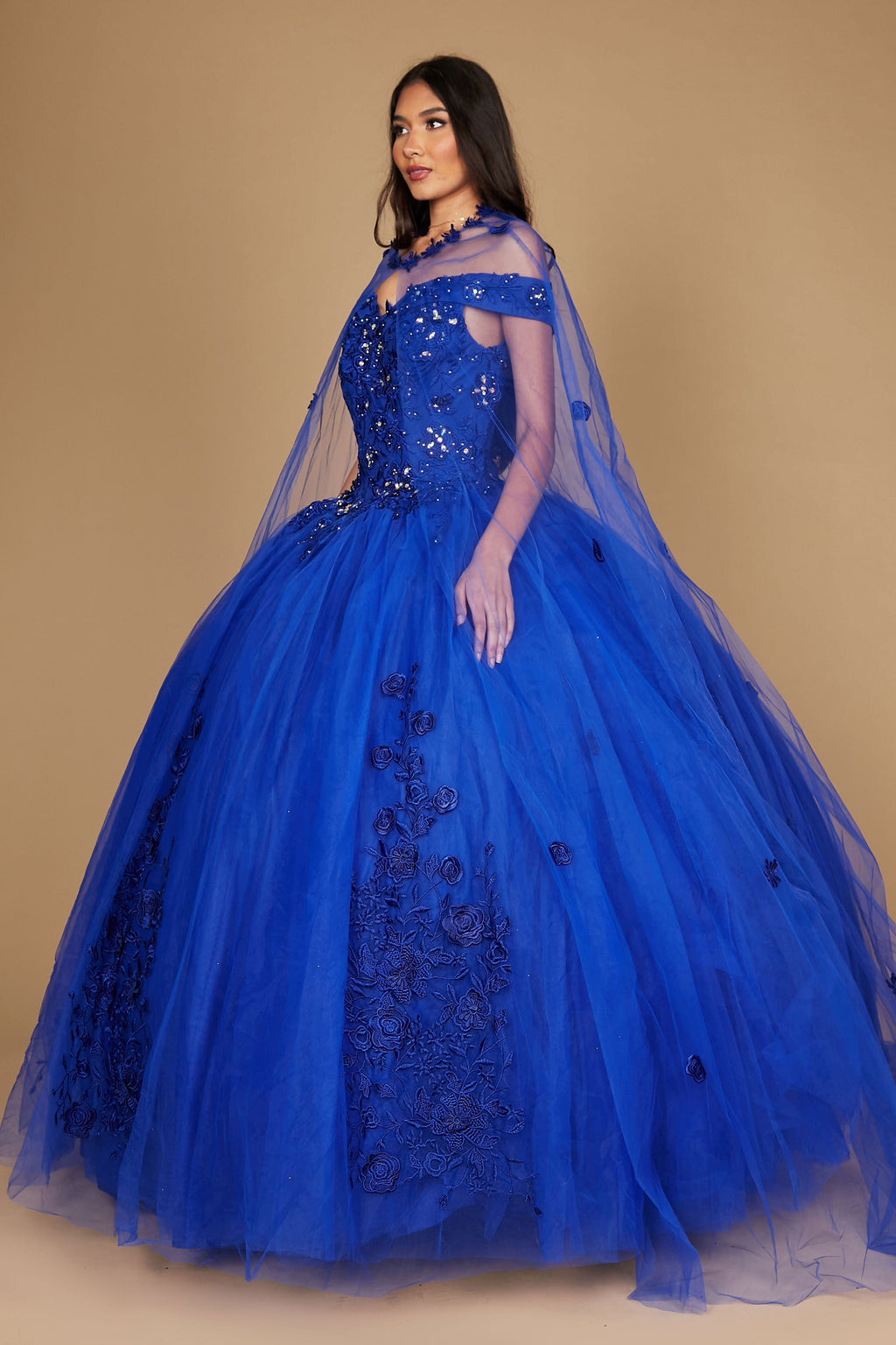 Vestido de Gala de Quinceañera Largo con Hombros Descubiertos Azul Real