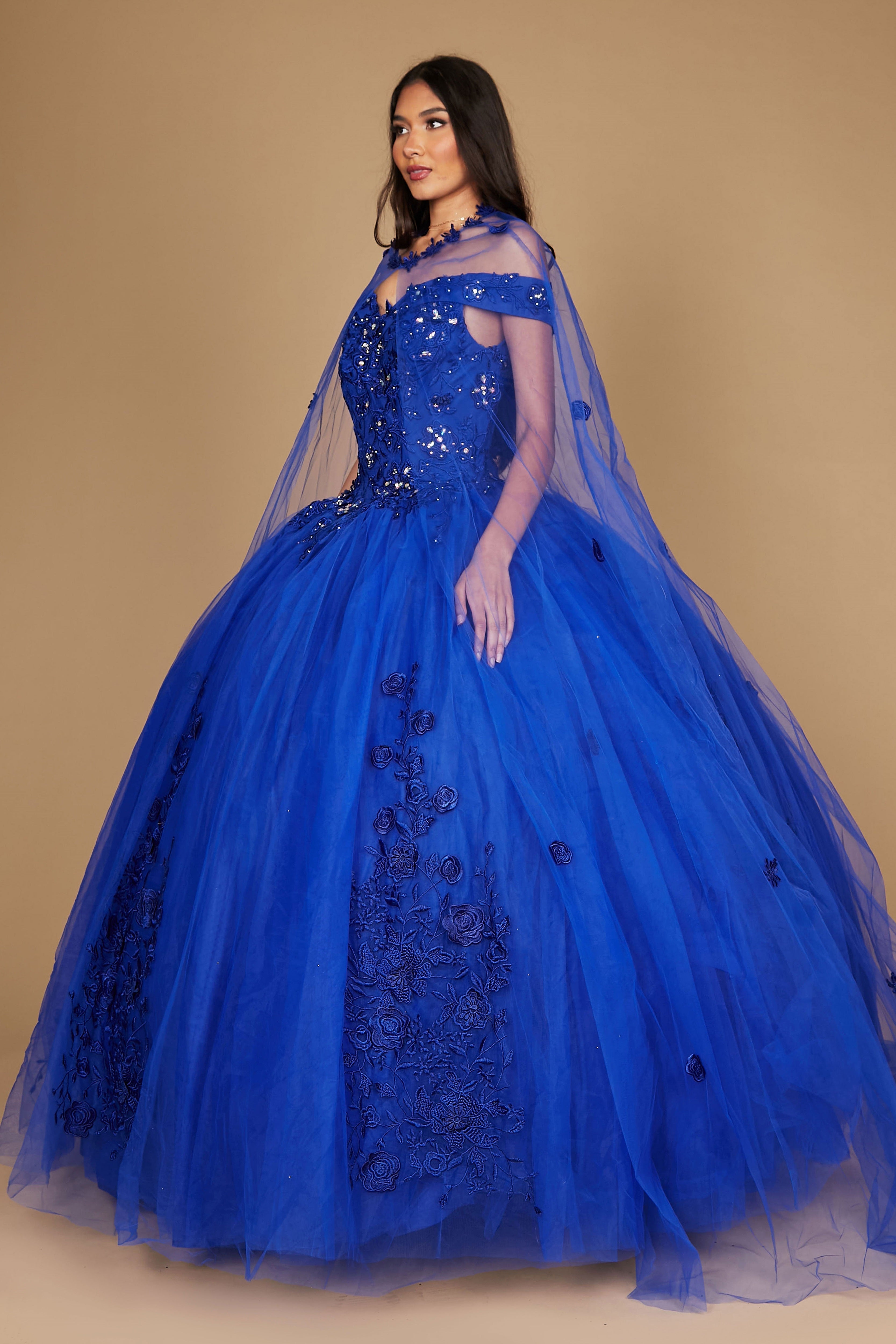 Vestido de Gala de Quinceañera Largo con Hombros Descubiertos Azul Real