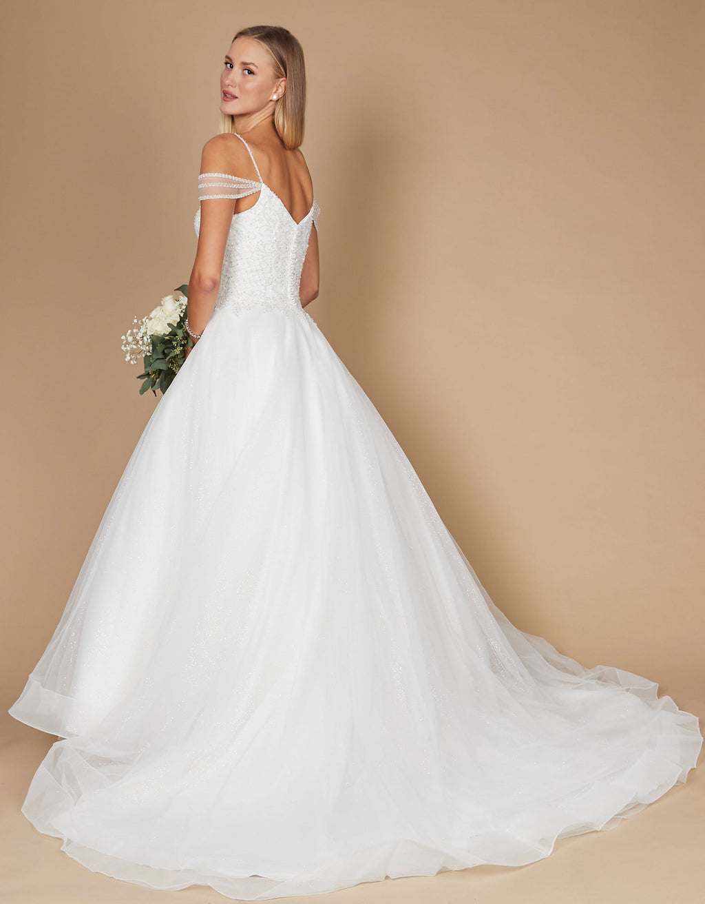Vestido de Novia Largo de Talla Grande con Hombros Descubiertos Blanco Roto