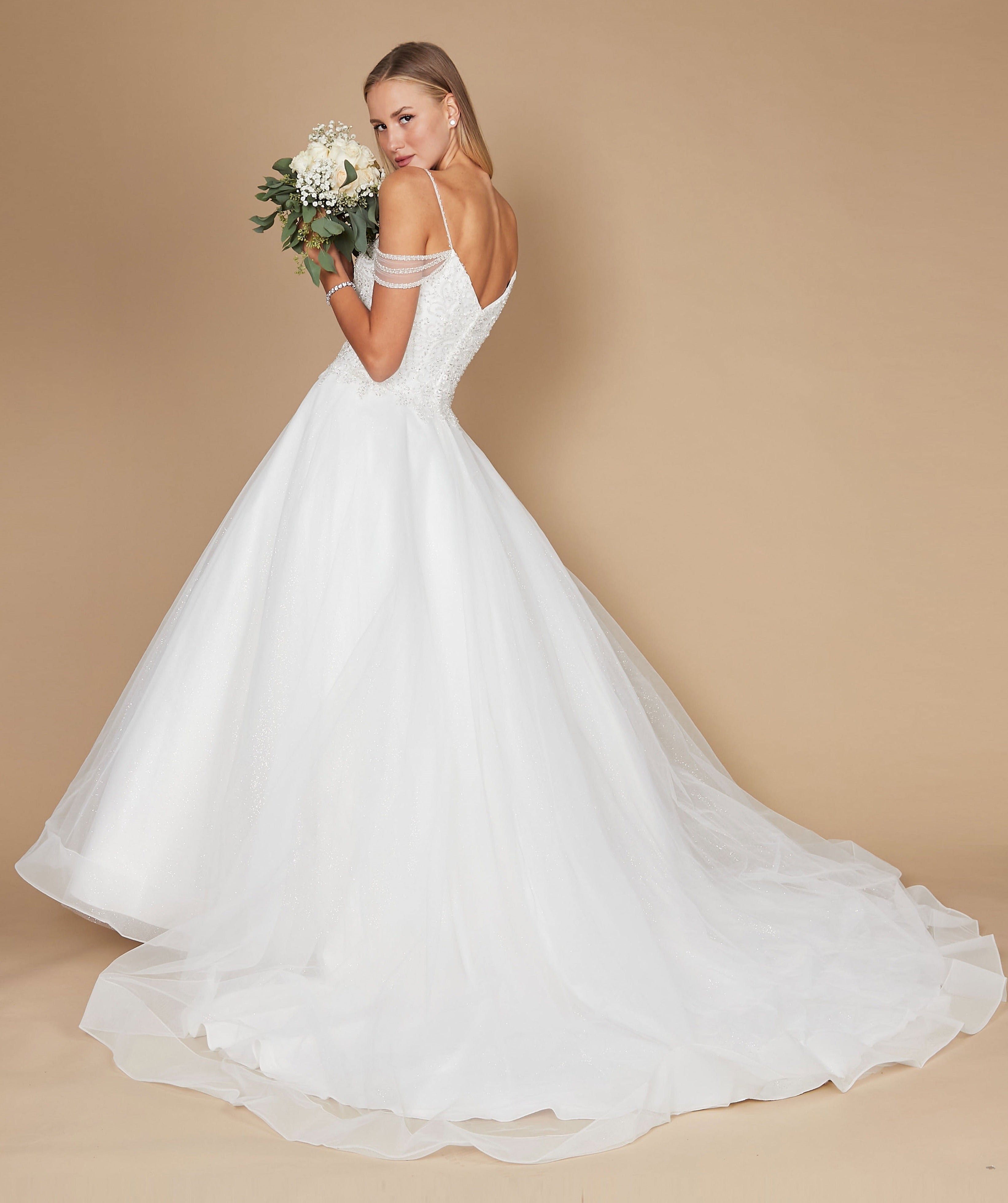 Vestido de Novia Largo de Talla Grande con Hombros Descubiertos Blanco