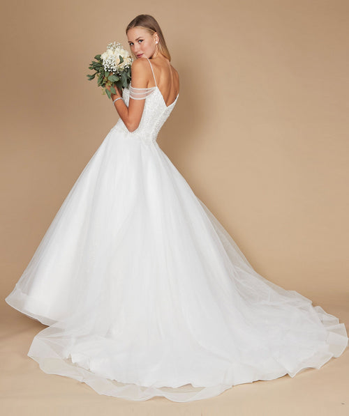 Vestido de Novia Largo de Talla Grande con Hombros Descubiertos Blanco