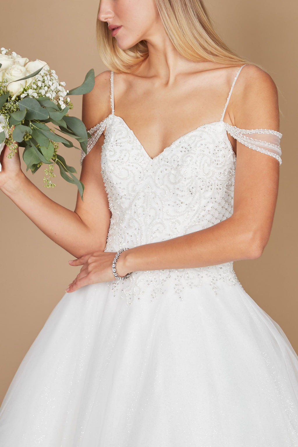 Vestido de Novia Largo de Talla Grande con Hombros Descubiertos Blanco