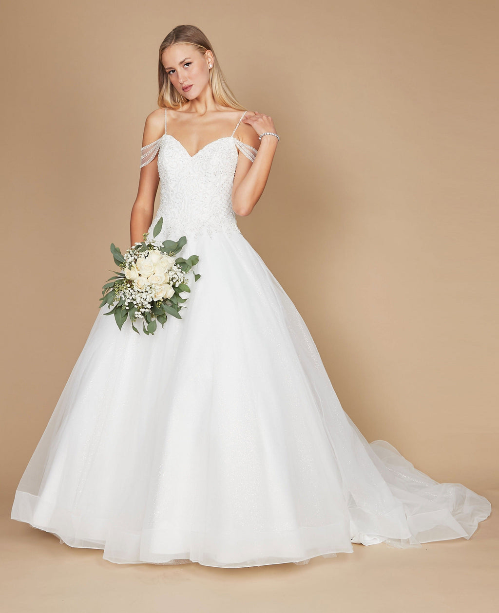 Vestido de Novia Largo de Talla Grande con Hombros Descubiertos Blanco