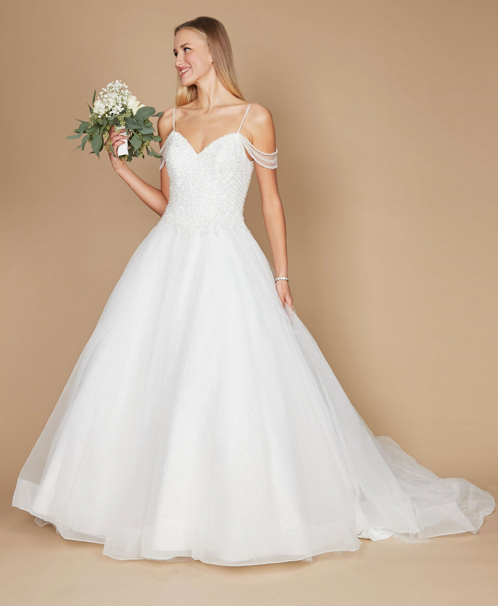Vestido de Novia Largo de Talla Grande con Hombros Descubiertos Blanco Roto