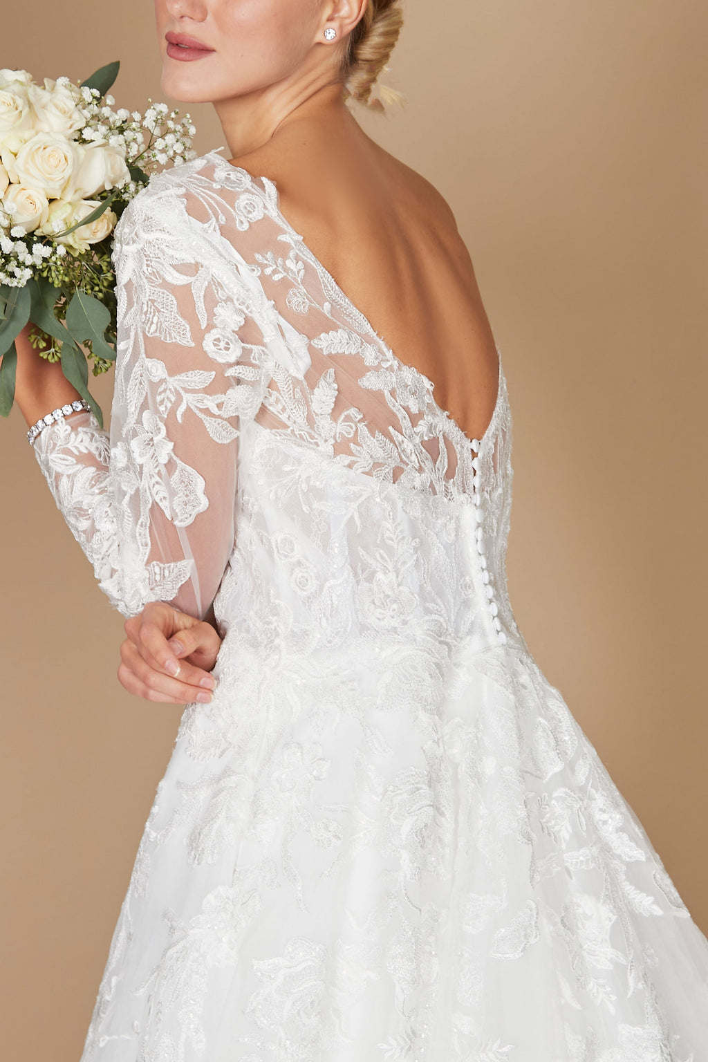 Vestidos de Novia Vestido de Novia de Manga Larga Blanco Roto