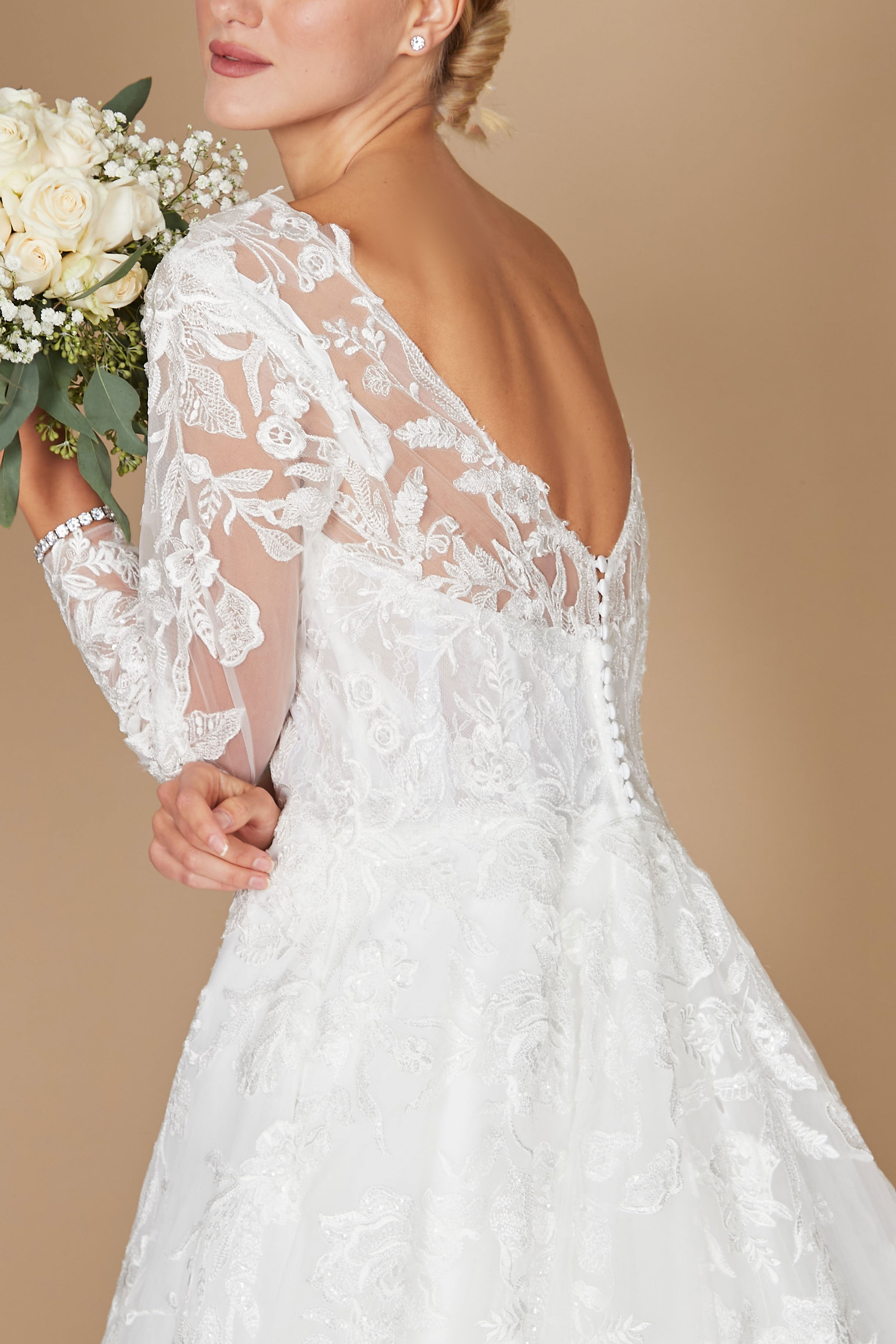 Vestidos de Novia Vestido de Novia de Manga Larga Blanco Roto