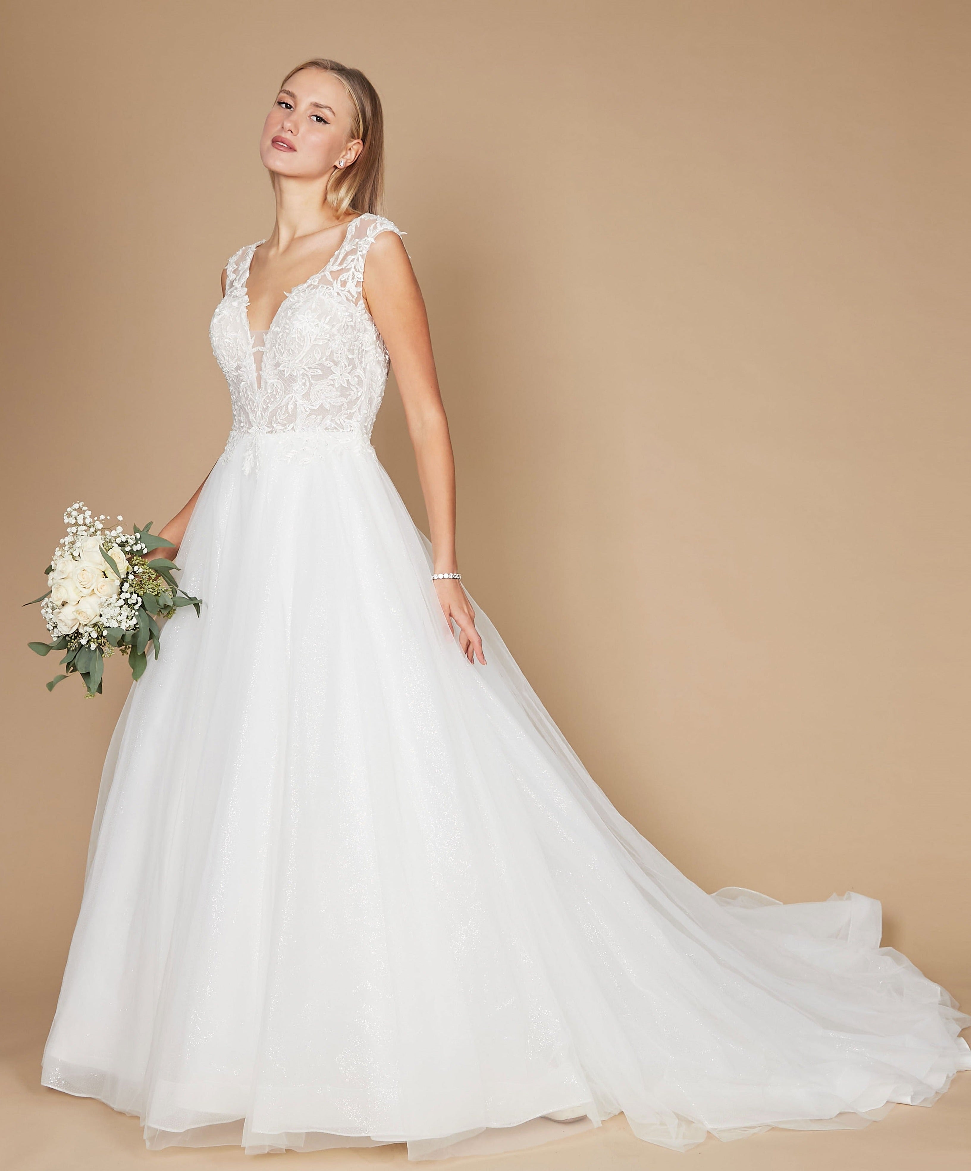 Kos Couture Vestido de Novia Largo de Encaje con Manga Casquillo