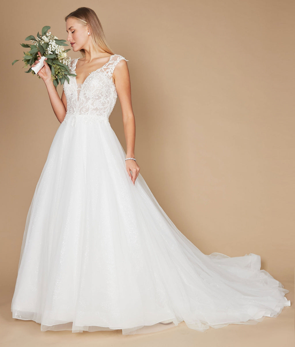Kos Couture Vestido de Novia Largo de Encaje con Manga Casquillo