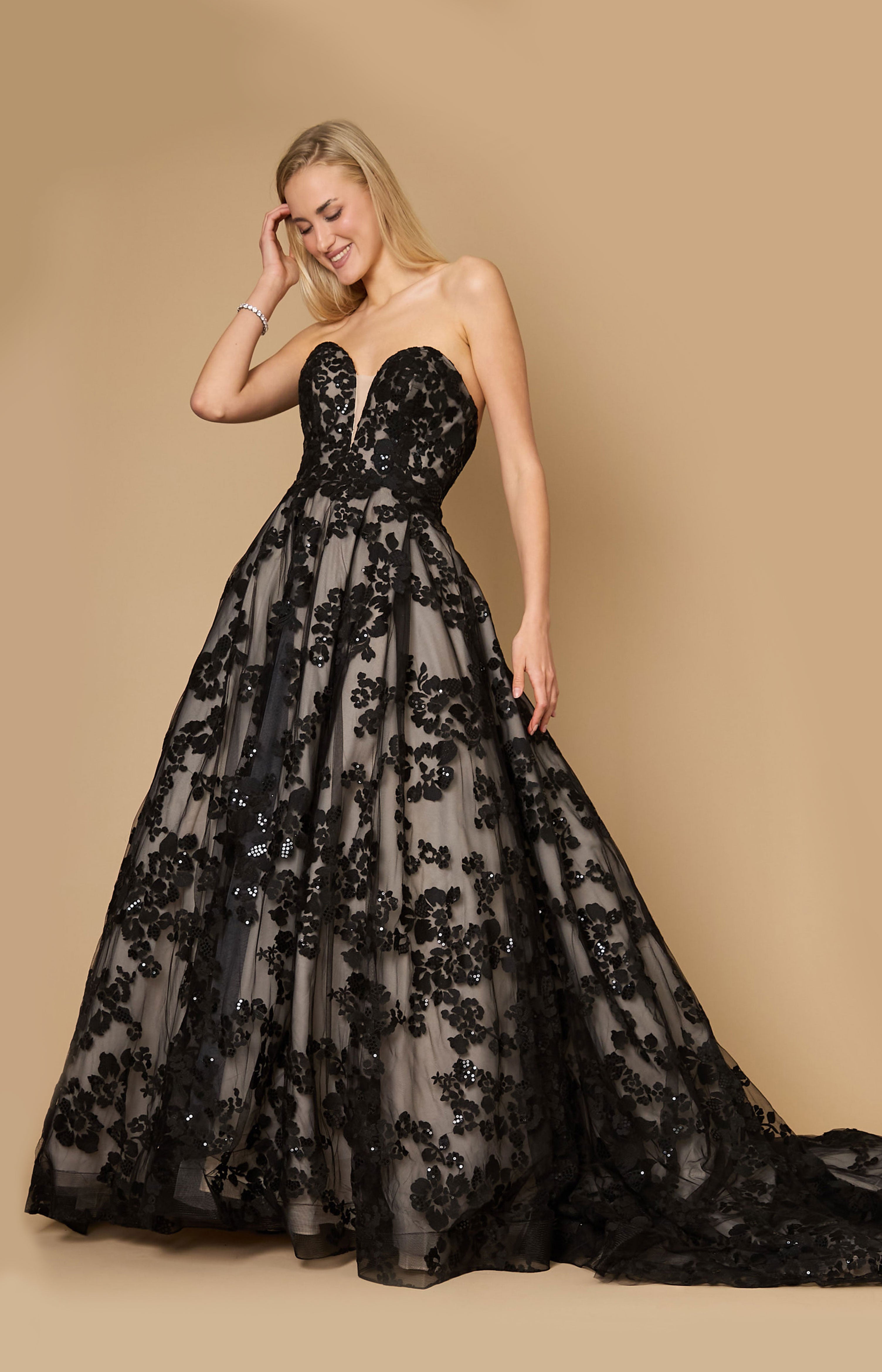Kos Couture Vestido de Gala Largo Formal de Etiqueta Negra de Alta Costura