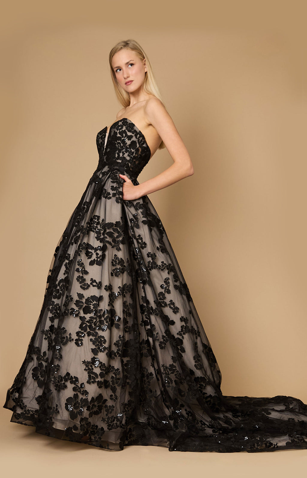 Kos Couture Vestido de Gala Largo Formal de Etiqueta Negra de Alta Costura