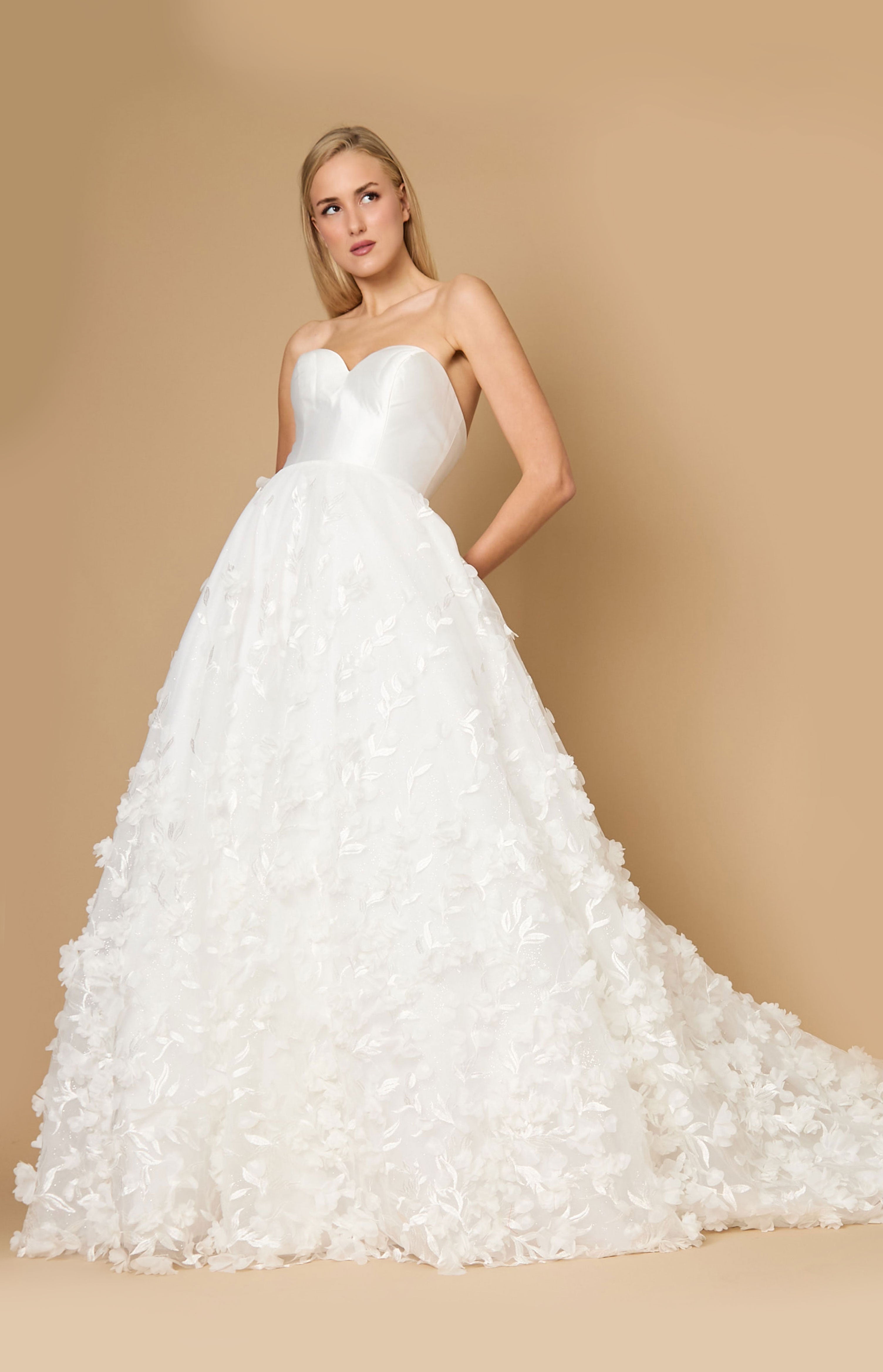 Vestido de Novia Largo Sin Tirantes con Bordados Blanco