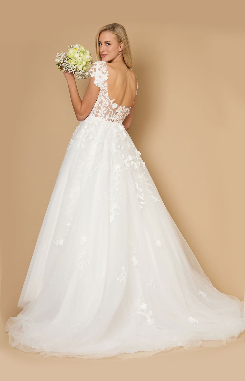 Vestidos de Novia Vestido de Novia de Encaje con Tirantes Gruesos Largos Blanco Roto