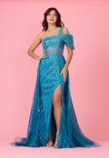 Kos Couture Vestido Formal Largo Couture Bordado a Mano con Abalorios y Hombros Descubiertos