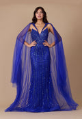 Kos Couture Vestido de Noche Largo con Capa y Lentejuelas