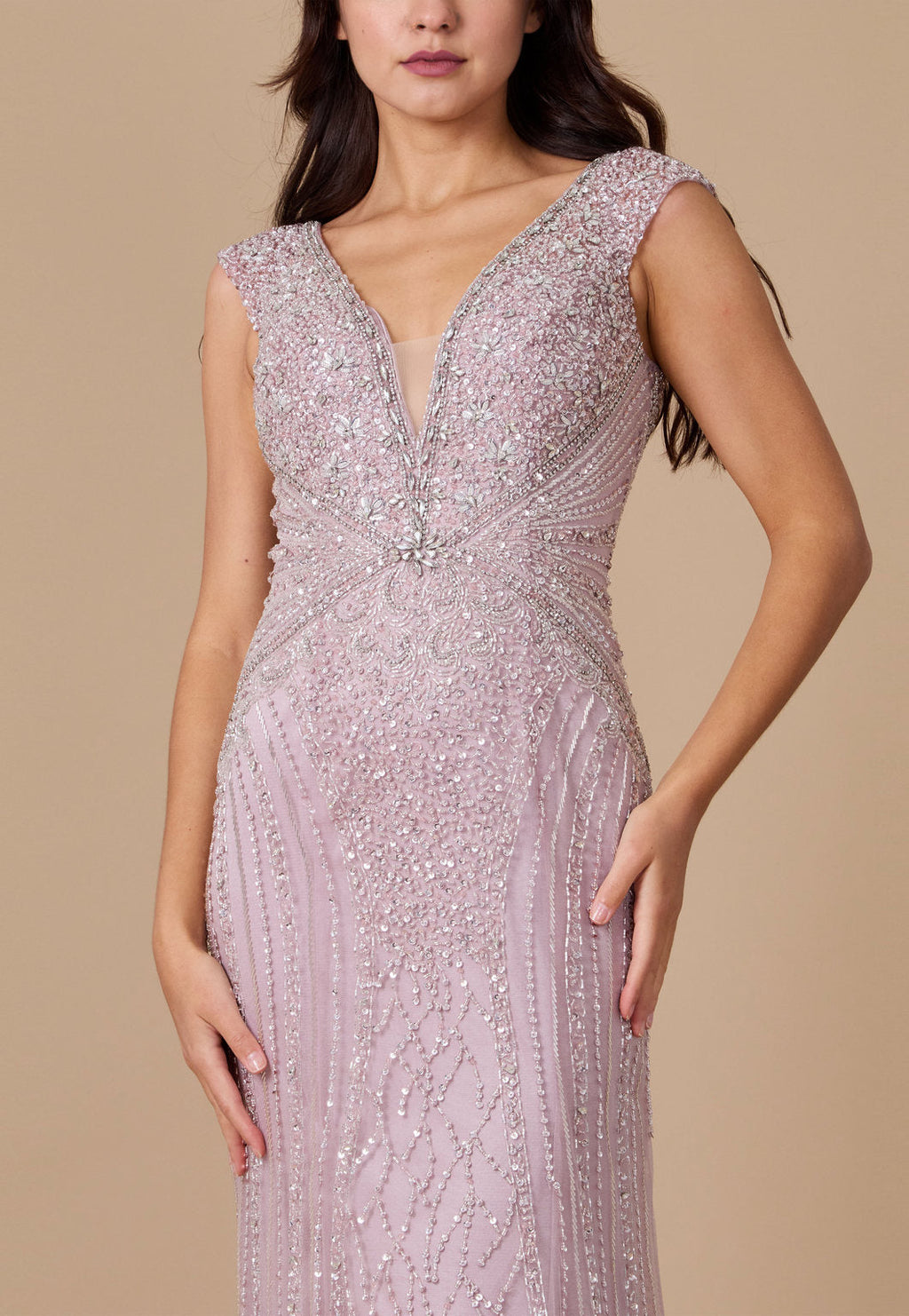 Kos Couture Vestido de Noche Formal Largo Couture Totalmente con Abalorios