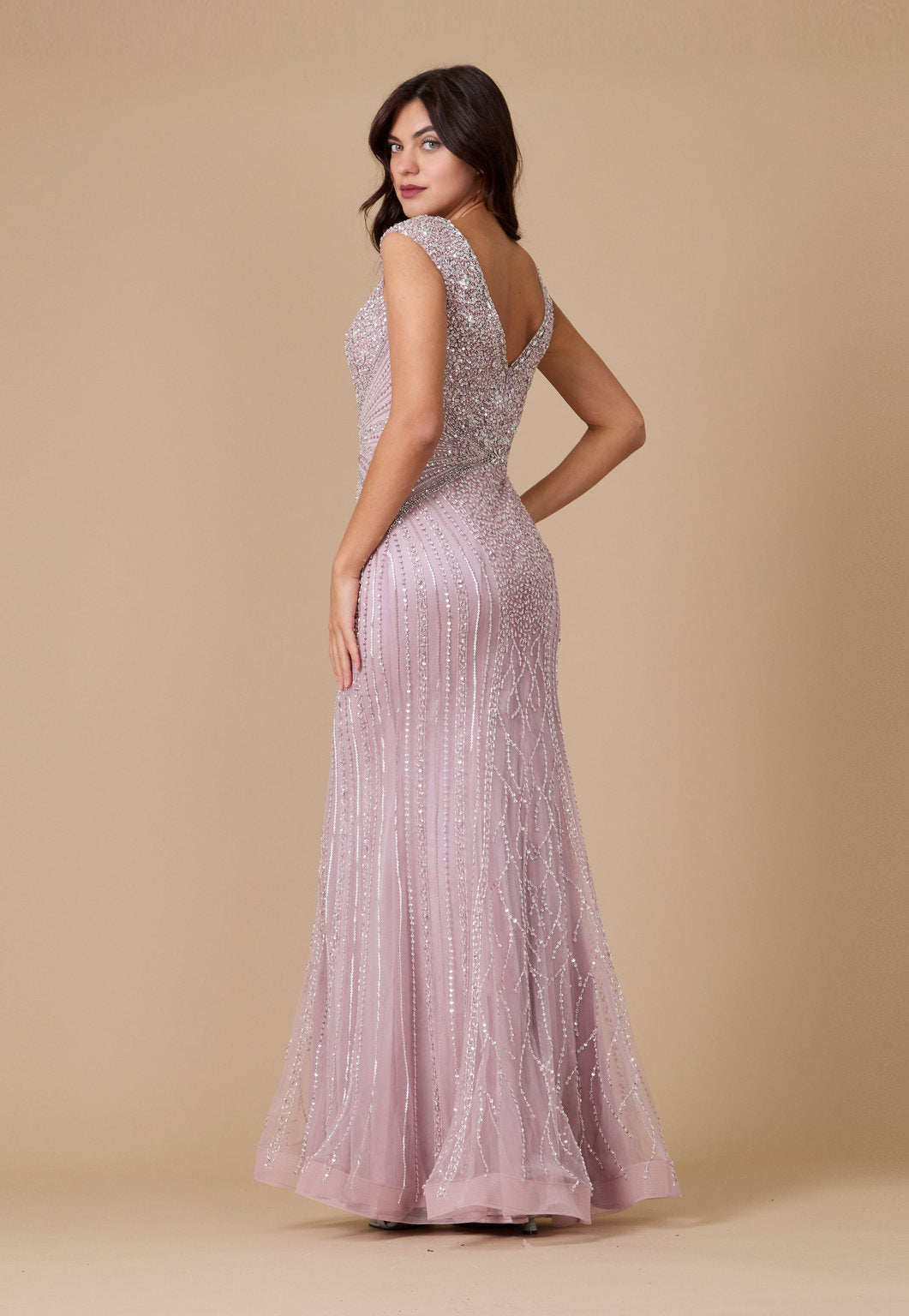 Kos Couture Vestido de Noche Formal Largo Couture Totalmente con Abalorios