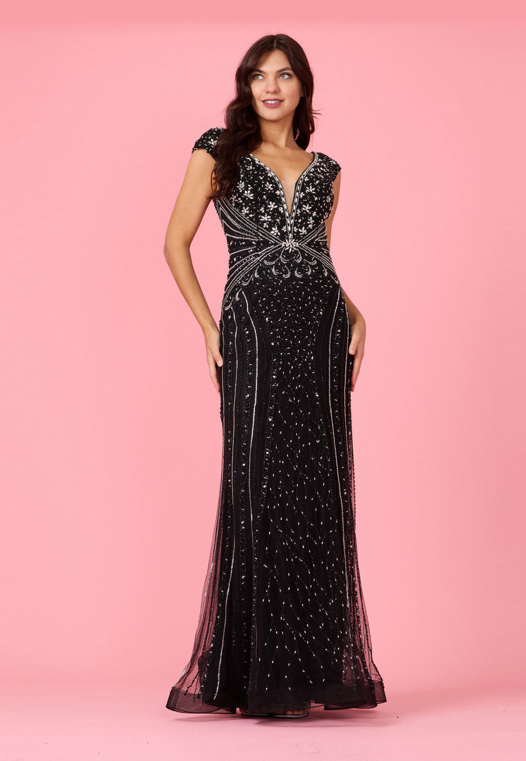 Kos Couture Vestido de Noche Formal Largo Couture Totalmente con Abalorios