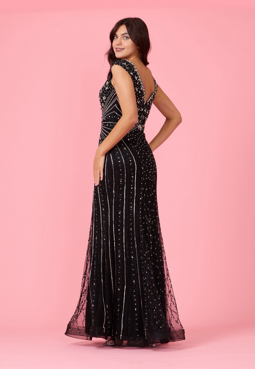 Kos Couture Vestido de Noche Formal Largo Couture Totalmente con Abalorios