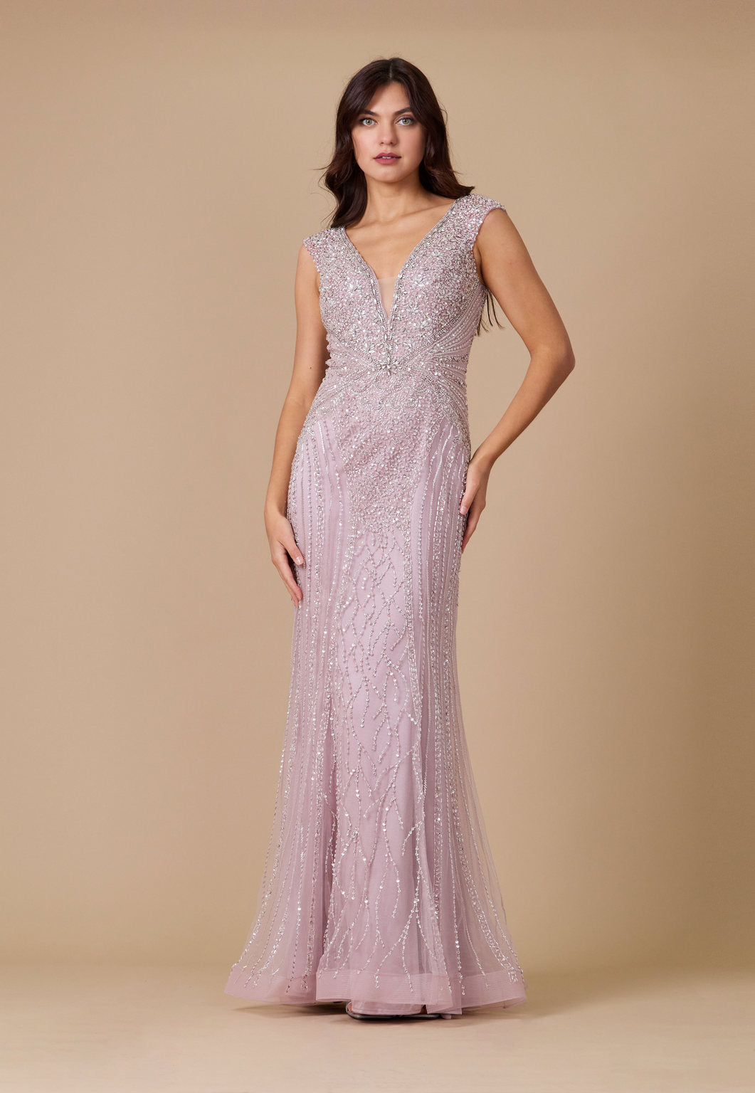 Kos Couture Vestido de Noche Formal Largo Couture Totalmente con Abalorios
