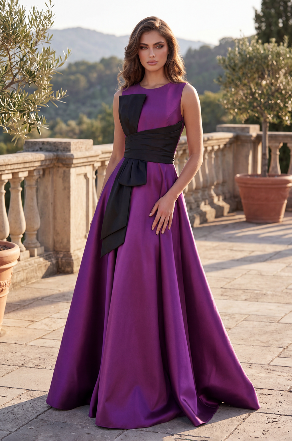 Kos Couture Vestido Largo de Gala Formal con Lazo Llamativo