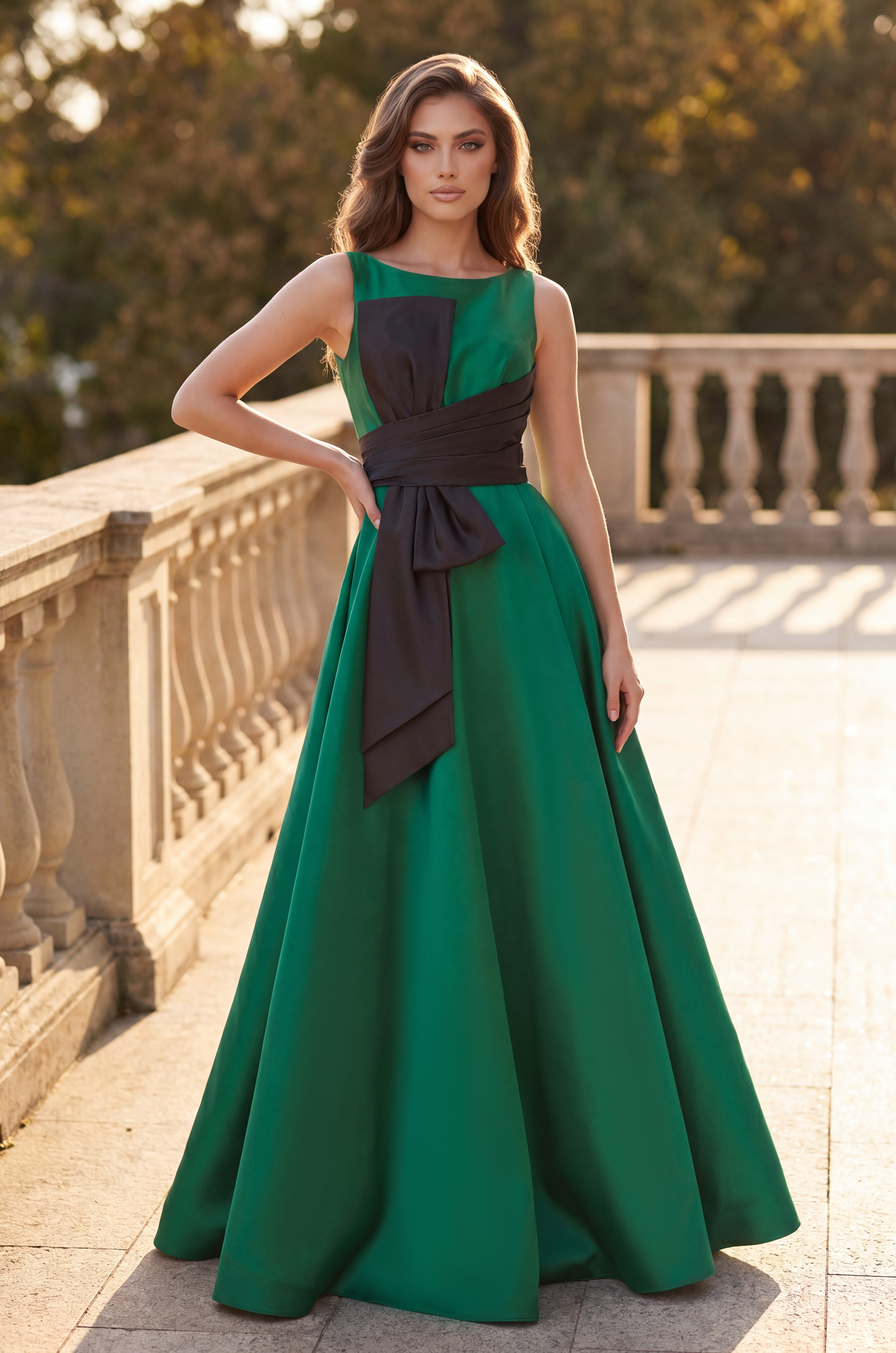 Kos Couture Vestido Largo de Gala Formal con Lazo Llamativo