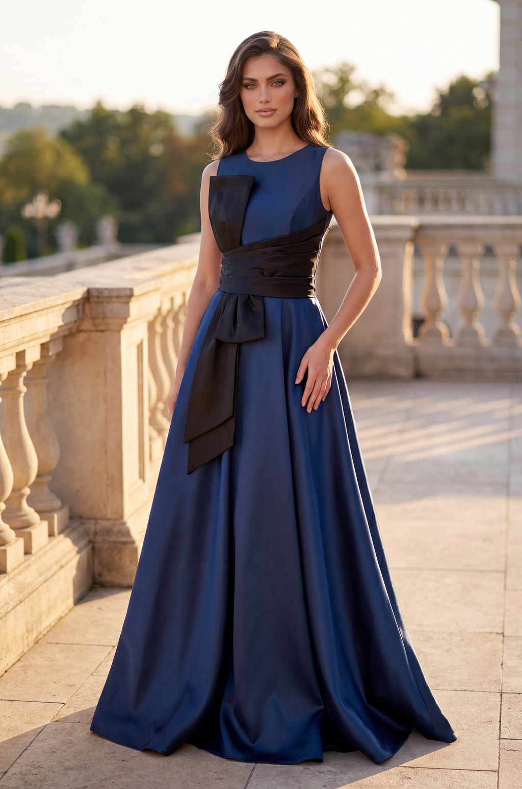 Kos Couture Vestido Largo de Gala Formal con Lazo Llamativo