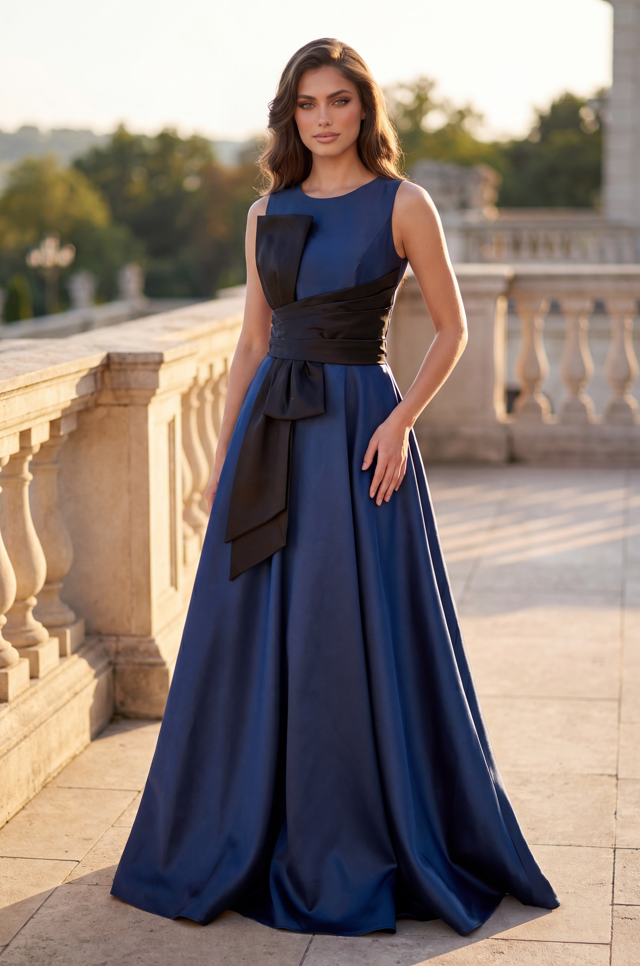 Kos Couture Vestido Largo de Gala Formal con Lazo Llamativo