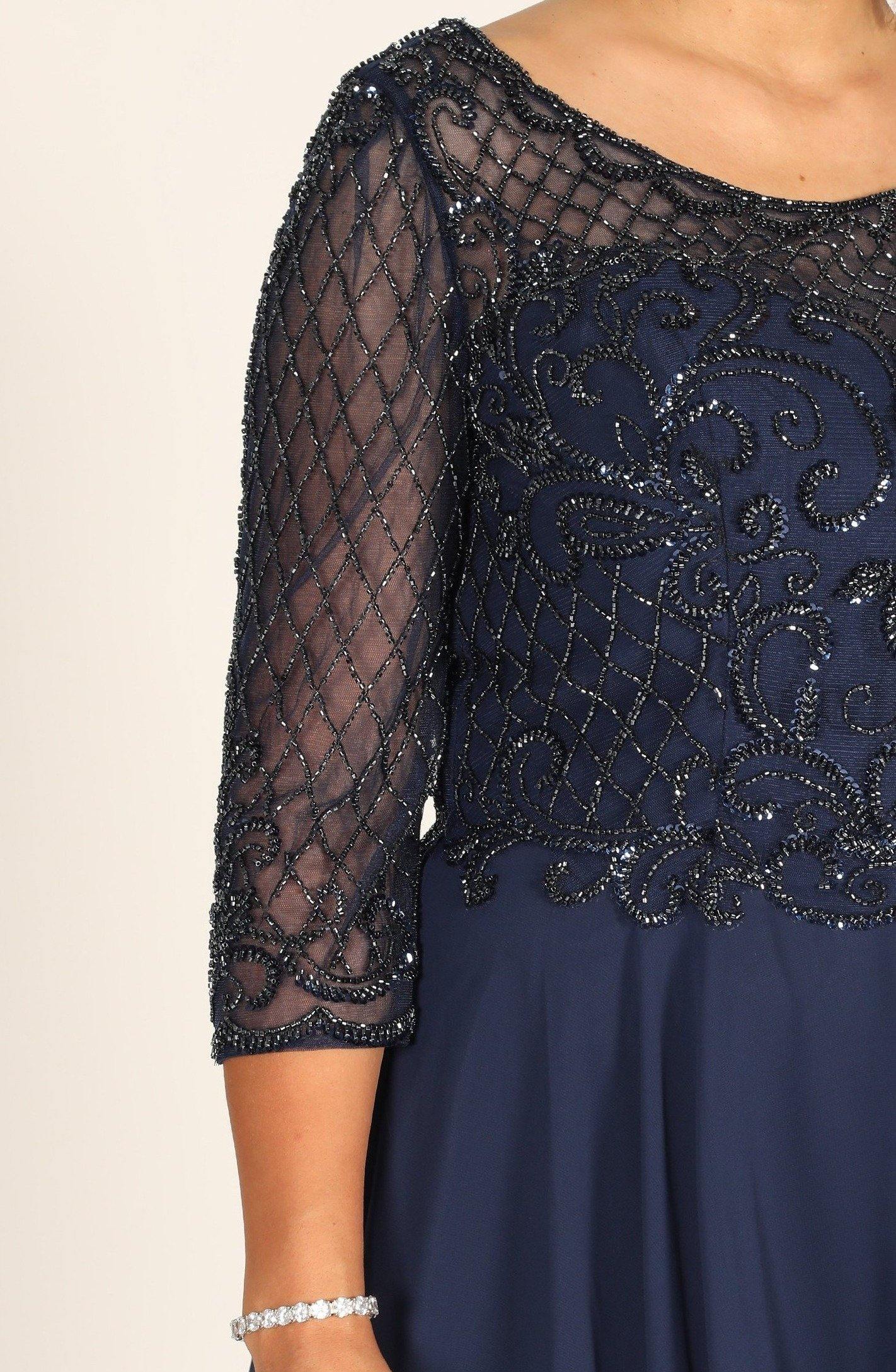 Kos Couture Vestido de Manga Larga con Abalorios Hechos a Mano para Madre de la Novia