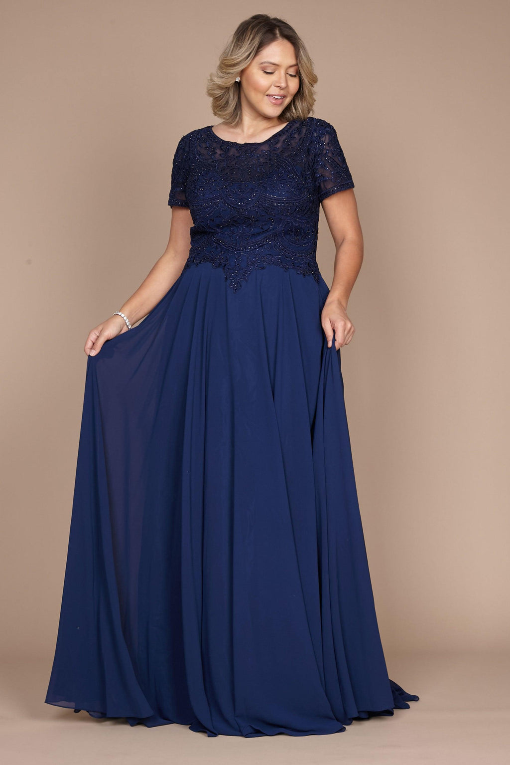 Kos Couture Vestido Formal de Manga Corta para Madre de la Novia